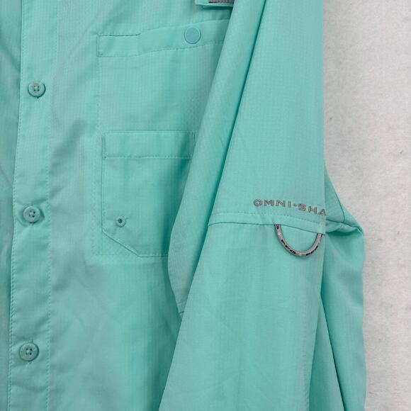Columbia PFG Shirt Mens XL Aqua Long Sleeve Button Up Vented Fishing Omni-Shade - Picture 6 of 14